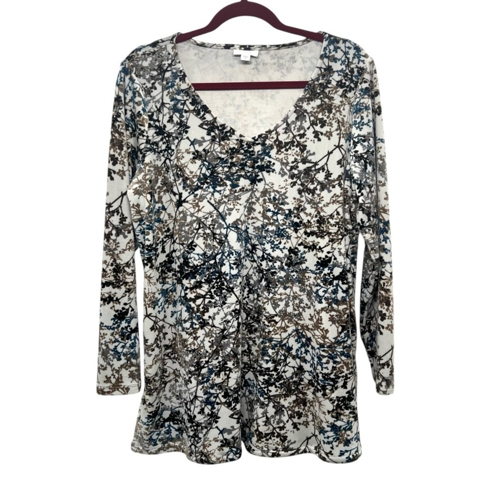 J. Jill Pure Jill Calm Vines Velvet Velour Gray V Neck Tunic Top Women’s Medium - Picture 2 of 7